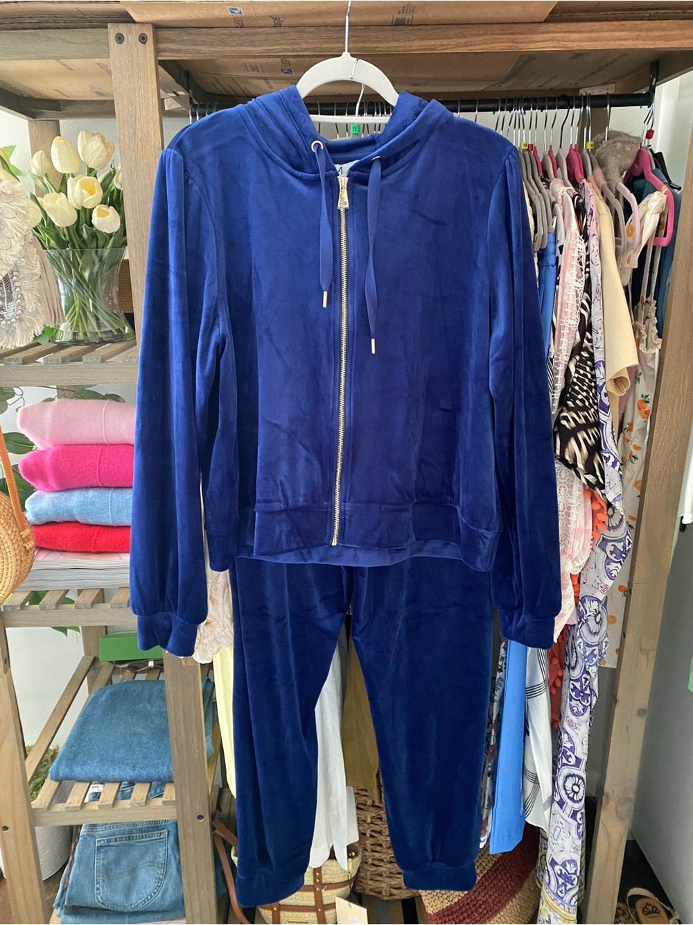 MAGASCHONI Plush Royal Blue Velour Zip Hoodie & Joggers Set